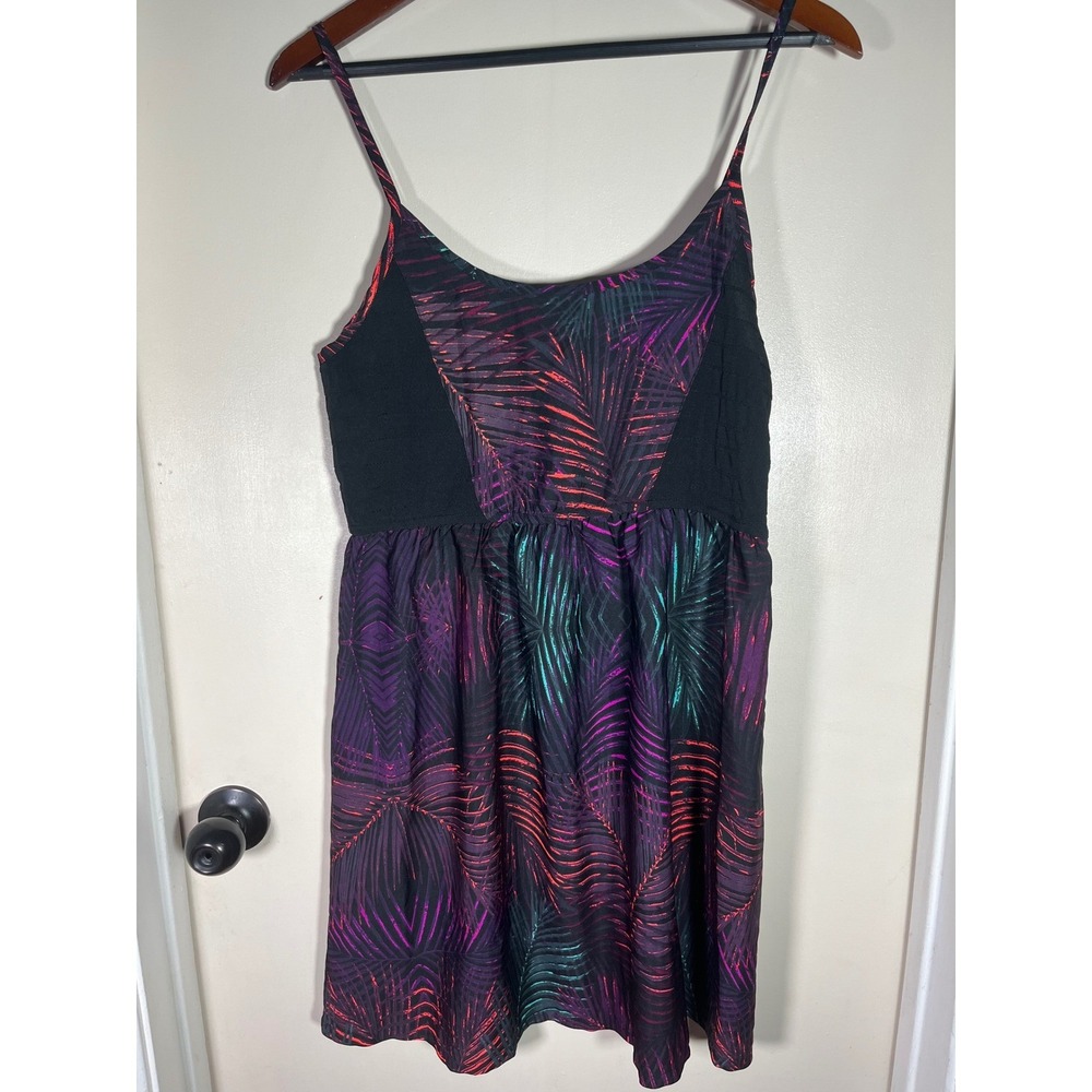 Hurley Women's Tropical Leaf Print Smocked Strap Dress Size L